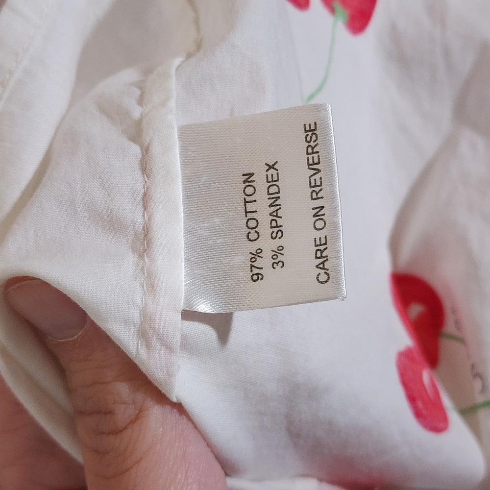 Women’s Cherry-Print Button-Down Shirt - White/Red - Picture 6 of 7
